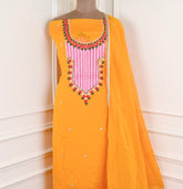 Organza Yellow Mustard Unstitched Suit